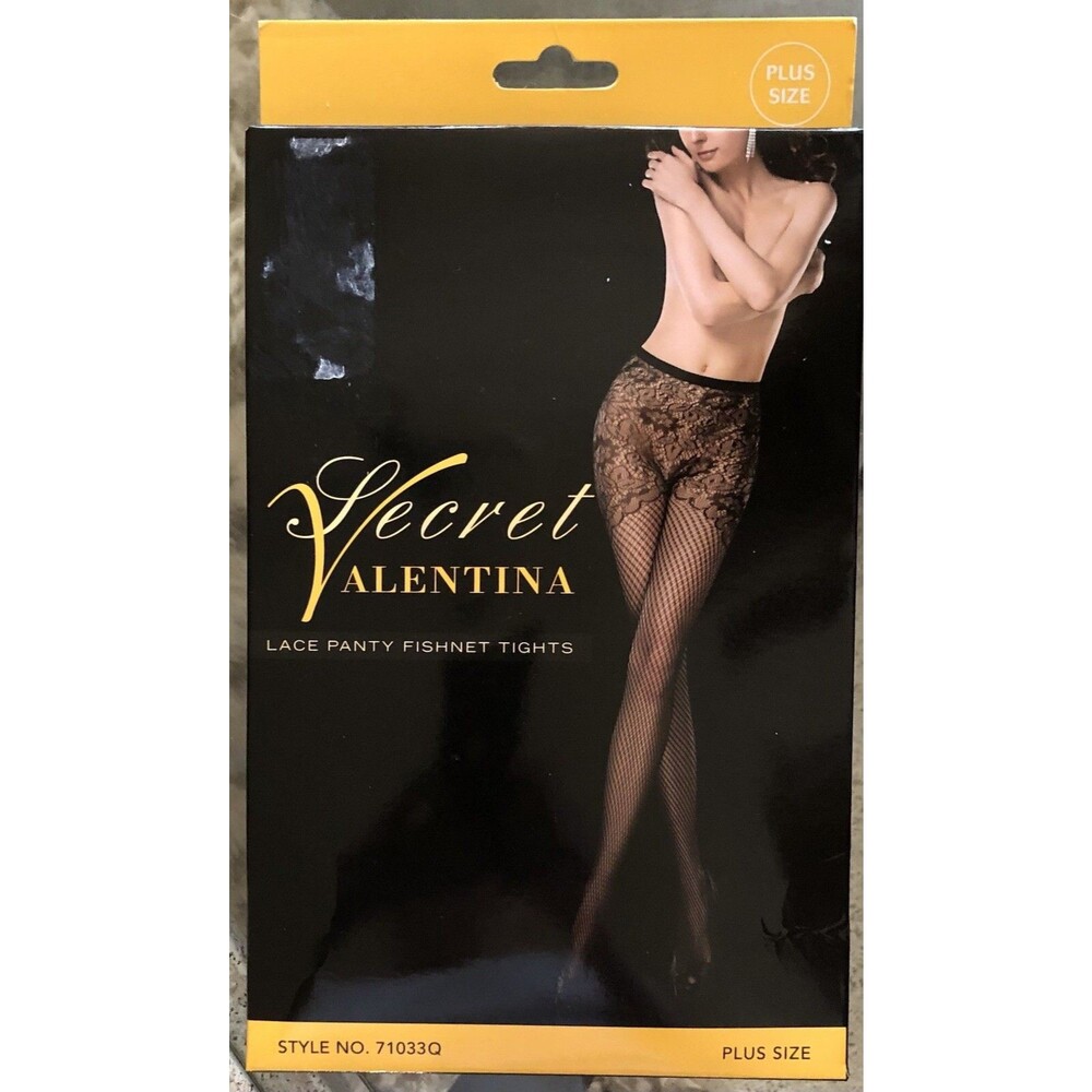 New Secret Valentina Lace Panty Fishnet Tights Stockings Plus Size Black Floral